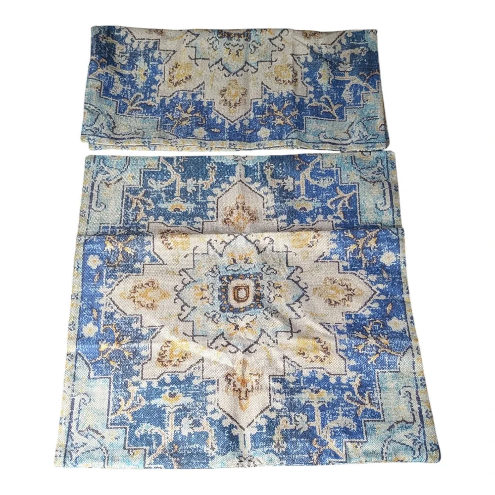 Boho Style - Pillow Cases - Blue And White -18 x 18 - Brand New